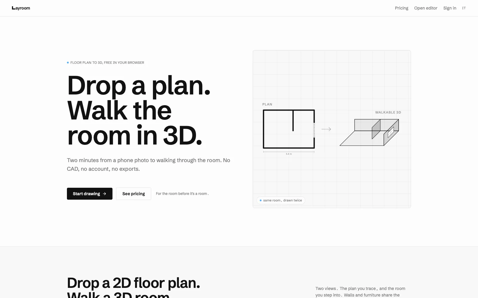 Layroom: a 2D floor plan turned into an interactive 3D room in the browser, with furniture placed in the space