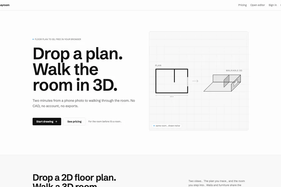 Layroom: a 2D floor plan turned into an interactive 3D room in the browser, with furniture placed in the space